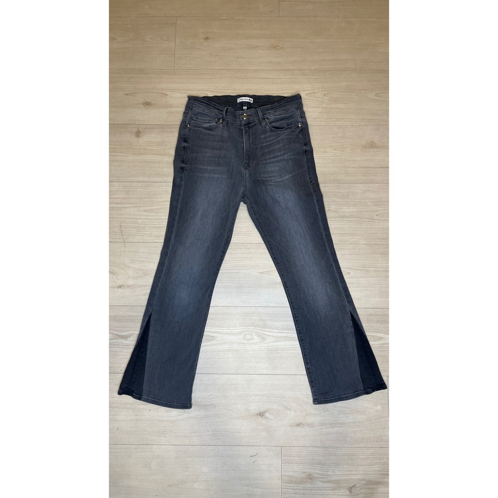 Good American Good Classic High Rise Split Hem Flare Crop Jeans Grey Wash Sz 12